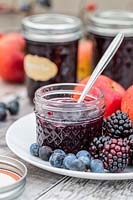 Hedgerow Jam made with blackberries, sloe berries and apples. 