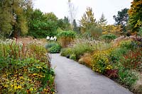 Autumnal colours of perennials and mixed grasses at Birmingham Botanical Gardens and Glasshouses, October