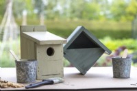 Progress shot of both bird boxes having been fully painted