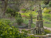Ornate water fountain, in the Plantation garden in Norwich Norfolk 