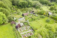 View taken by drone of the whole garden, showing its surroundings. July. Summer