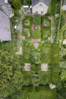 Aerial view of the garden at the Old Rectory, Netherbury, Dorset in August