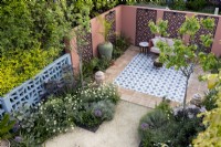 Aerial view of Moroccan style patio garden