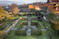 Aerial view of a formal town garden in November