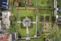 Aerial view of a formal town garden in November