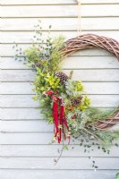Wreath hanging on a wooden wall