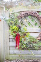 Wreath hanging on a wooden gate