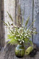 Spring posy with Rocket flowers, Sorbaria foliage and wild grass flowers.