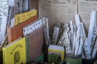 Plant labels in potting shed