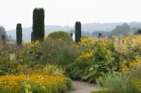 Yellow themed planting in the Italian Garden at Trentham Gardens - September
