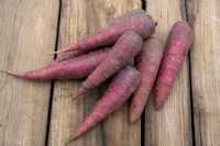 Carrot 'Cosmic Purple' on wooden surface
