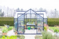Greenhouse with potted plants