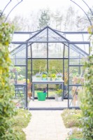 Greenhouse with potted plants