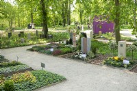 Torgau, Sachsen, Germany 3rd May 2022. 
LAGA Landesgartenschau Torgau 2022 State garden show.
Display of graveyard planting idea's.