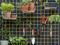 Tool and plant pot display storage - The Potting Balcony Garden