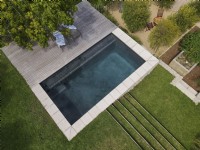 Aerial/Bird's eye view of swimming pool, deck and grassed terraces