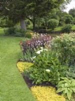 Flowerbed in moated garden at Church Farm Topcroft Norfolk