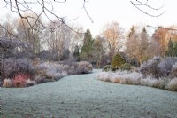 Perennials and grasses in autumn frost - November 

Foggy Bottom, The Bressingham Gardens, Norfolk, designed by Adrian Bloom 