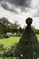 Clipped yew in a spring garden