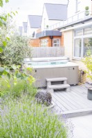 Hot tub on wooden deck