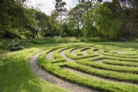 Grass maze in the wild garden at Doddington Hall near Lincoln in May