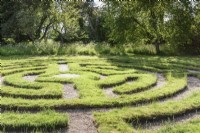 Grass maze in the wild garden at Doddington Hall near Lincoln in May