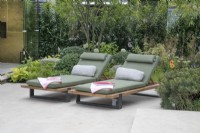 Patio area in The Sunslifestyle Outdoor Living garden at RHS Hampton Court Palace Garden Festival 2022