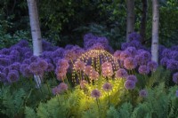Spherical garden light amongst Alliums