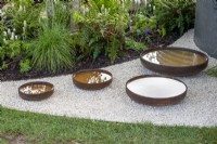 Corten steel water bowls - The Vitamin G Garden, RHS Malvern Spring Festival 2022