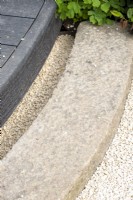 Stone curved step set in gravel - The Vitamin G Garden, RHS Malvern Spring Festival 2022