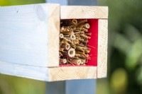 Home-made bug hotel, detail of bamboo ends