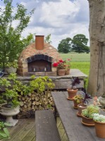 Pizza oven on raised decking