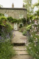 Path leading to the back door of Cow Close Cottage, North Yorkshire in July