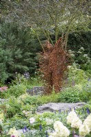Metal sculpture by Penny Hardy - Bodmin Jail: 60 Degrees East - A Garden between Continents, RHS Chelsea Flower Show 2021