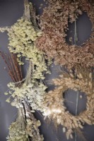 Wreaths made from dried flowers and grasses
