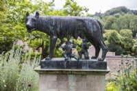 Statue on plinth of Romulus and Remus  suckled by she-wolf