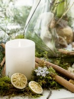 Christmas decoration with candle, winter December