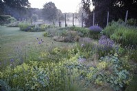 Narborough Hall. Early morning in the blue garden.