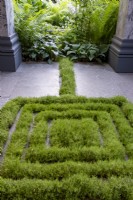 A labyrinth created from Sagina subulata - Irish Moss in the paving on the Myeloma UK - A Life Worth Living Garden, Gold winner. Designer: Chris Beardshaw