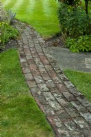 Brick path leading across lawns - Open Gardens Day, Easton, Suffolk