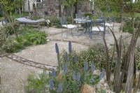 Dining area in The HomeAway Garden at RHS Malvern Spring Festival 2023