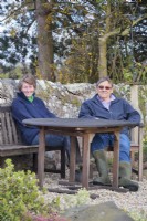 Willowhill. Sally Lorimore  and  Eric Wright; Garden owners seated at table