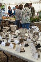Winners' trophies ready for prizegiving at Orford Flower Show, Suffolk