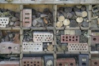 Insect hotels in the Bee Positive, Bee Kind, Bee Aware garden at RHS Malvern Spring Festival 2023