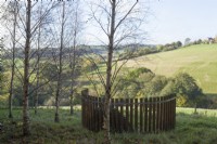 The 'Sunset Seat' enjoys views of the countryside and is surrounded by Betula pendula trees - Autumn