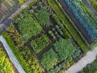 Aerial view of the walled kitchen garden at  Gravetye Manor Gardens