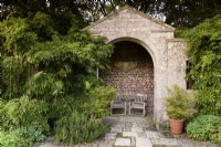 Classical niche in the walled garden at Parham House in West Sussex in September