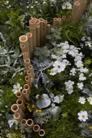 The Lunar Garden Designer: Queenie Chan. Low Bamboo fence with Cosmos bipinnatus 'Purity' and Achillea millefolium 'White Beauty'. Summer.