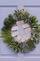 Worked examples of possible evergreens for wreaths identified by handwritten labels.