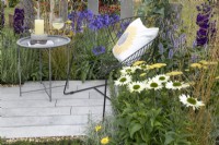Seating area in 'The Power of Flowers is Everything' at BBC Gardener's World Live 2021, august 